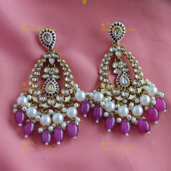 Elegant Leaf Mango design Antique Chandbali Earrings-Skyblue