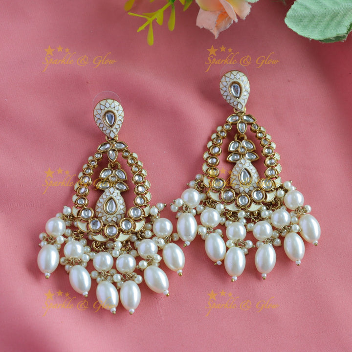 Elegant Leaf Mango design Antique Chandbali Earrings-Skyblue
