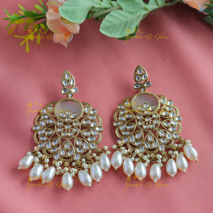 Sparkling Half Moon Floral design Antique Earrings-Purple