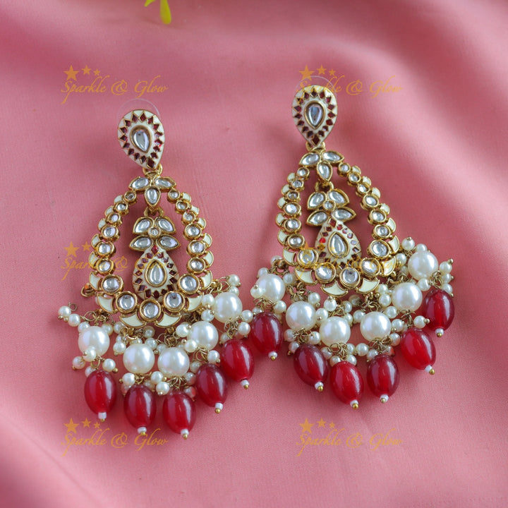 Elegant Leaf Mango design Antique Chandbali Earrings-Skyblue