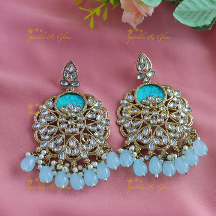 Sparkling Half Moon Floral design Antique Earrings-Purple