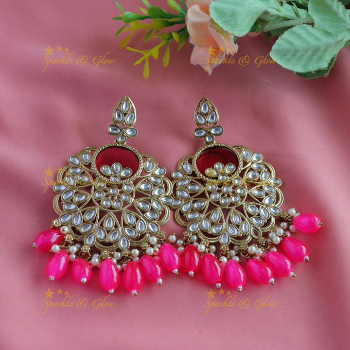 Sparkling Half Moon Floral design Antique Earrings-Purple