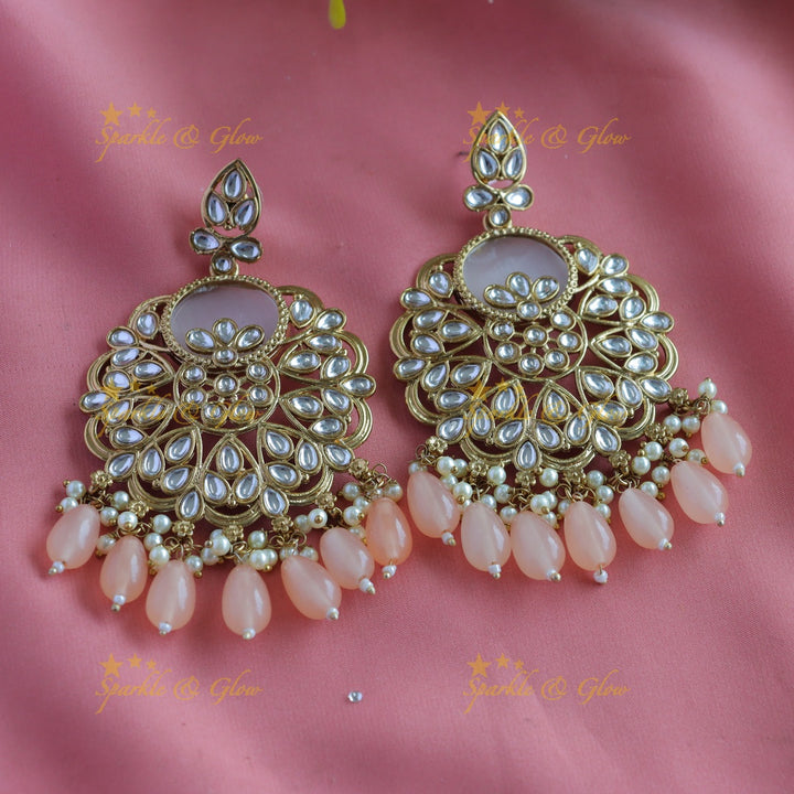 Sparkling Half Moon Floral design Antique Earrings-Purple