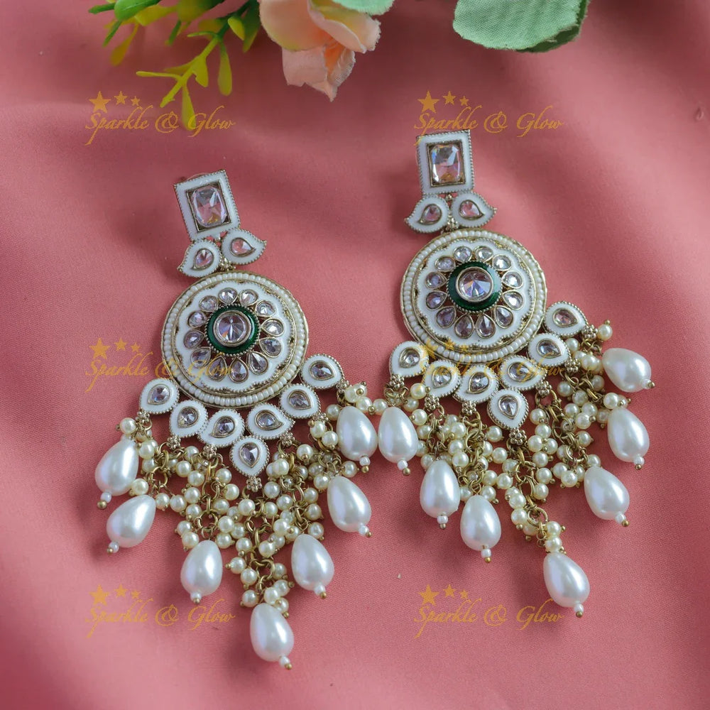 Gracious Square stone studded Floral Mango Guttapusalu Anqtiue Earrings-Skyblue - Sparkle and Glow