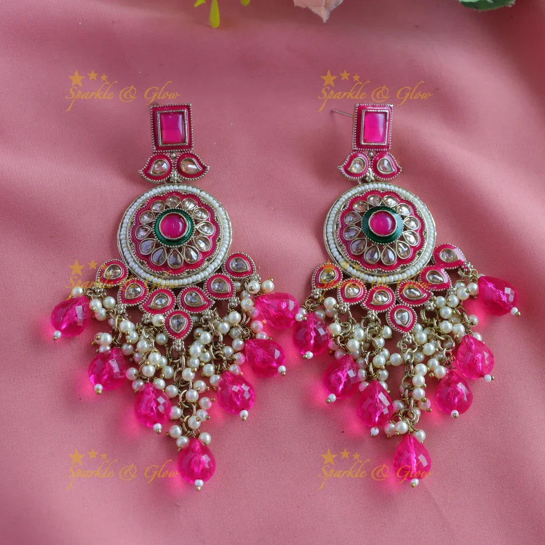 Gracious Square stone studded Floral Mango Guttapusalu Anqtiue Earrings-Skyblue - Sparkle and Glow