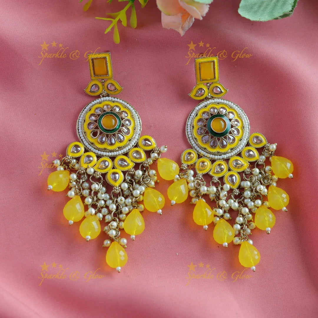 Gracious Square stone studded Floral Mango Guttapusalu Anqtiue Earrings-Skyblue - Sparkle and Glow
