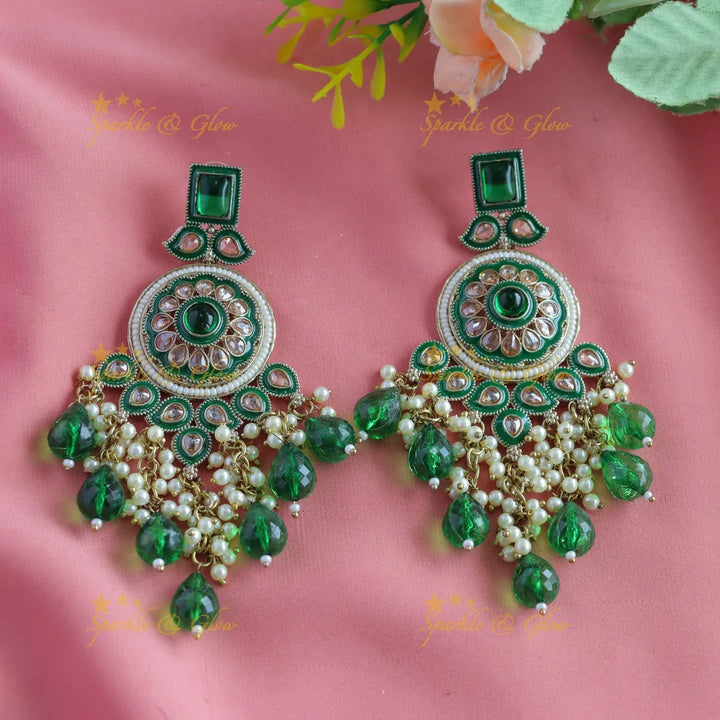Gracious Square stone studded Floral Mango Guttapusalu Anqtiue Earrings-Skyblue - Sparkle and Glow