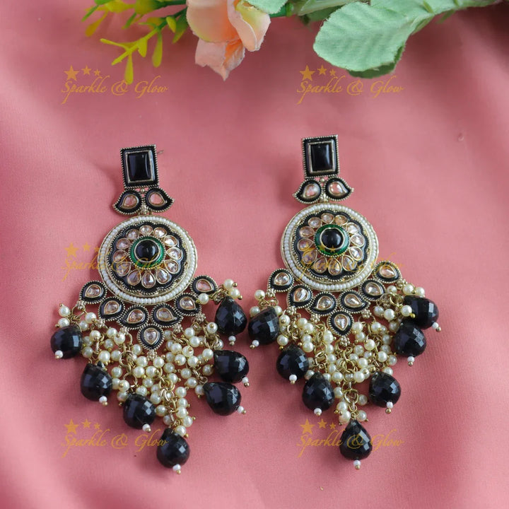 Gracious Square stone studded Floral Mango Guttapusalu Anqtiue Earrings-Skyblue - Sparkle and Glow