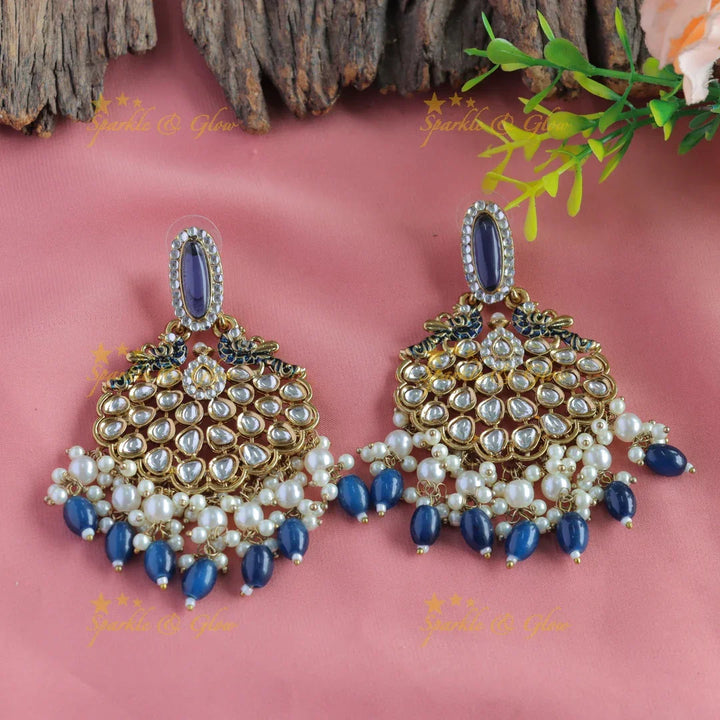 Mint Green Kundan Peacock Earrings - Antique Finish