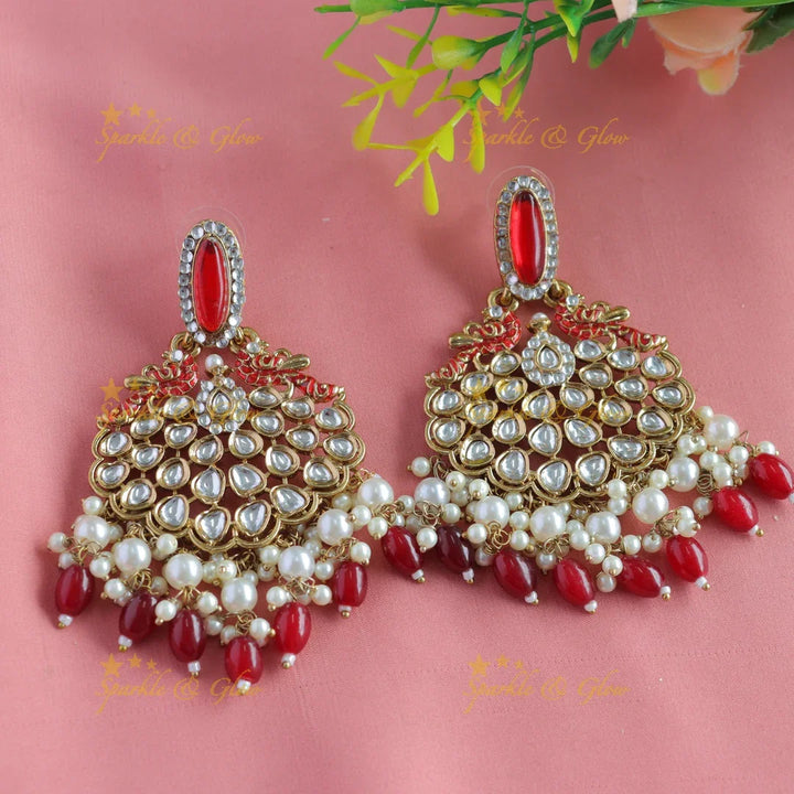 Mint Green Kundan Peacock Earrings - Antique Finish