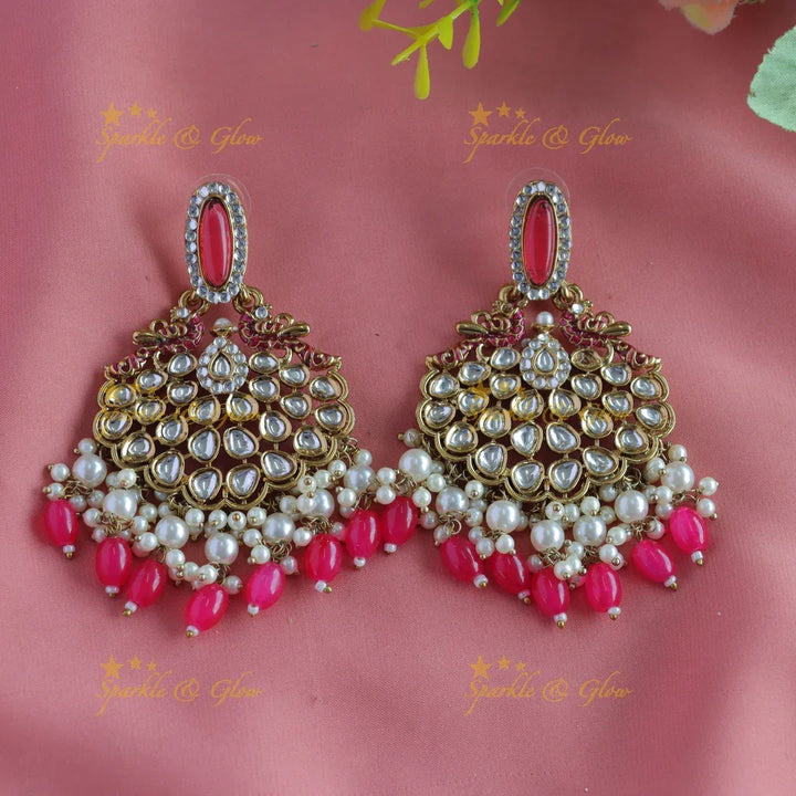 Mint Green Kundan Peacock Earrings - Antique Finish