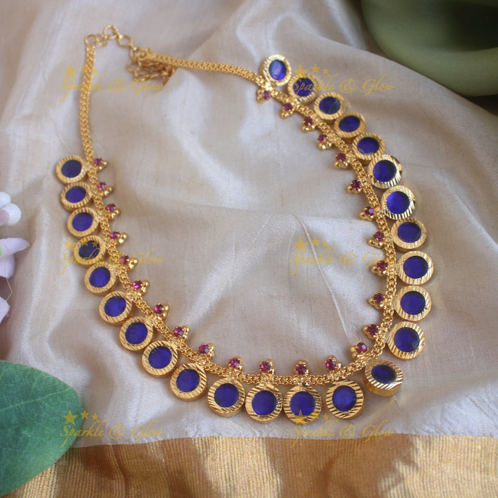 Stunning Circle shape palakka kerala style short necklace with stones - 25 palakkas - green