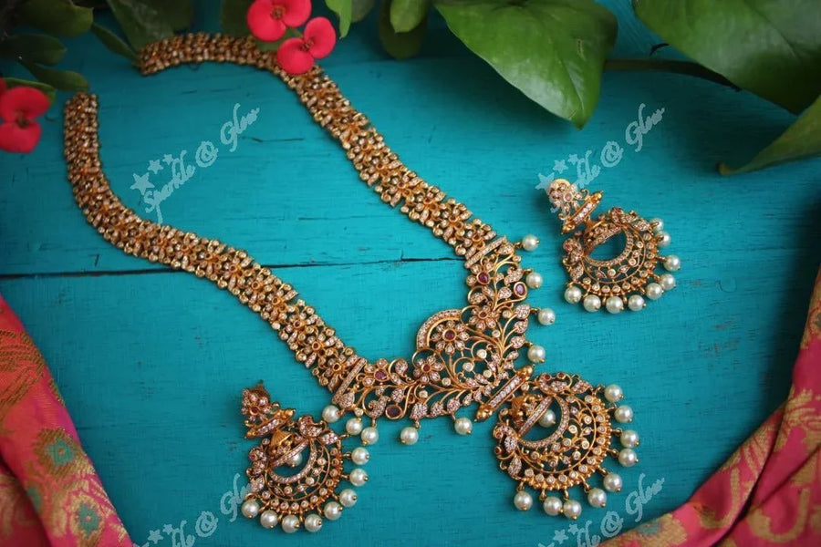 Premium quality matte CZ stone gorgeous non idol haram - Multi Green - Sparkle and Glow