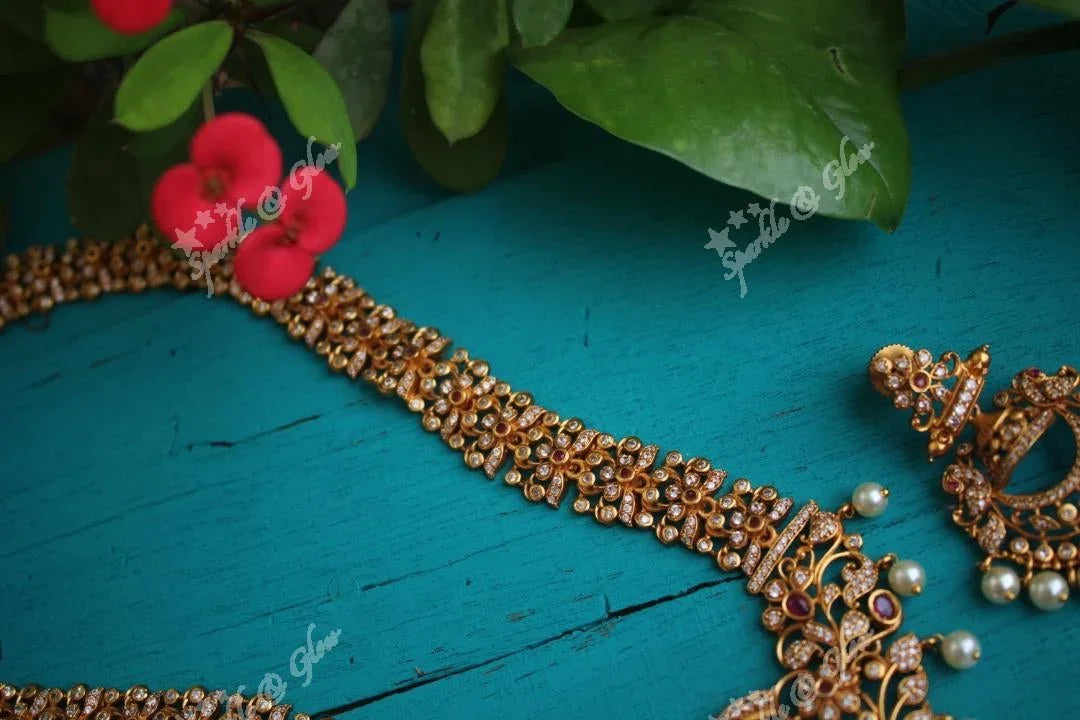 Premium quality matte CZ stone gorgeous non idol haram - Multi Green - Sparkle and Glow