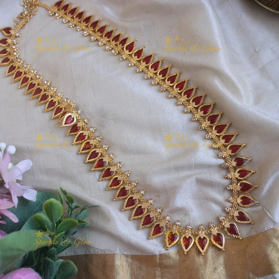Gorgeous Spike palakka kerala style long necklace with ruby stones and gold beads - Sparkle and Glow