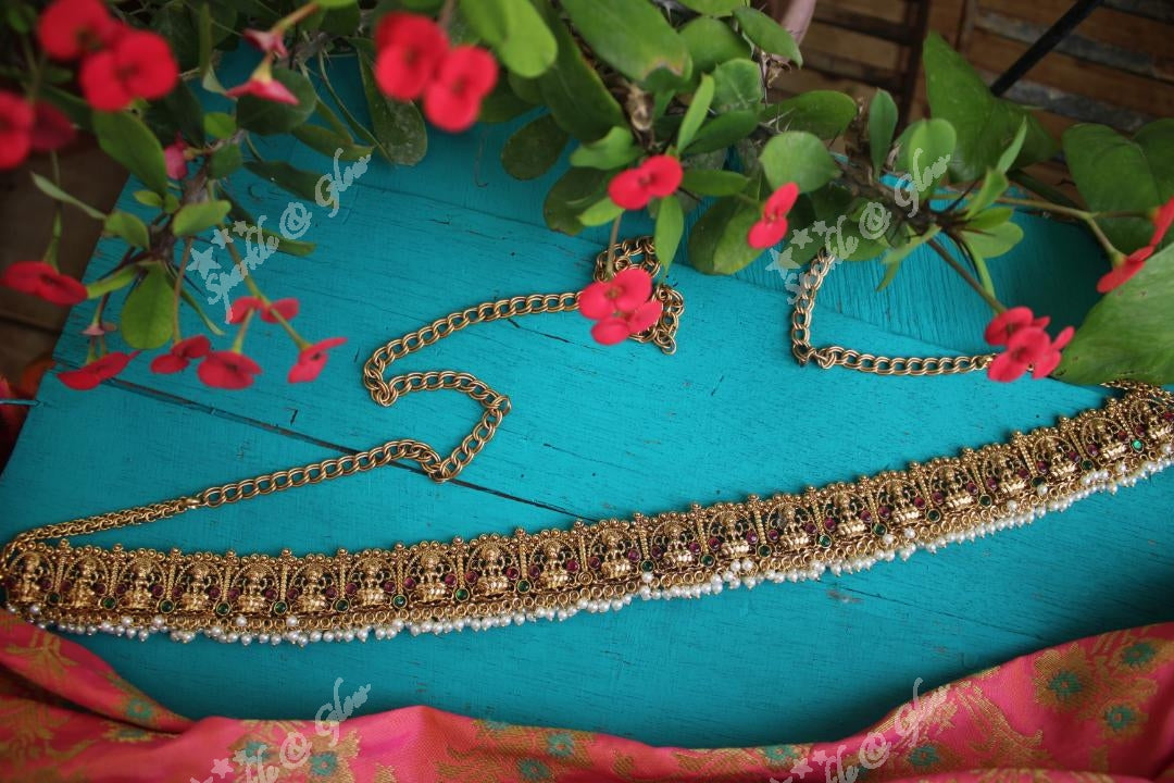 Premium quality gold alike polished lakshmi hip chain with gutta pusalu