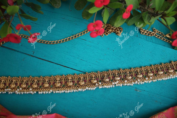 Premium quality gold alike polished lakshmi hip chain with gutta pusalu