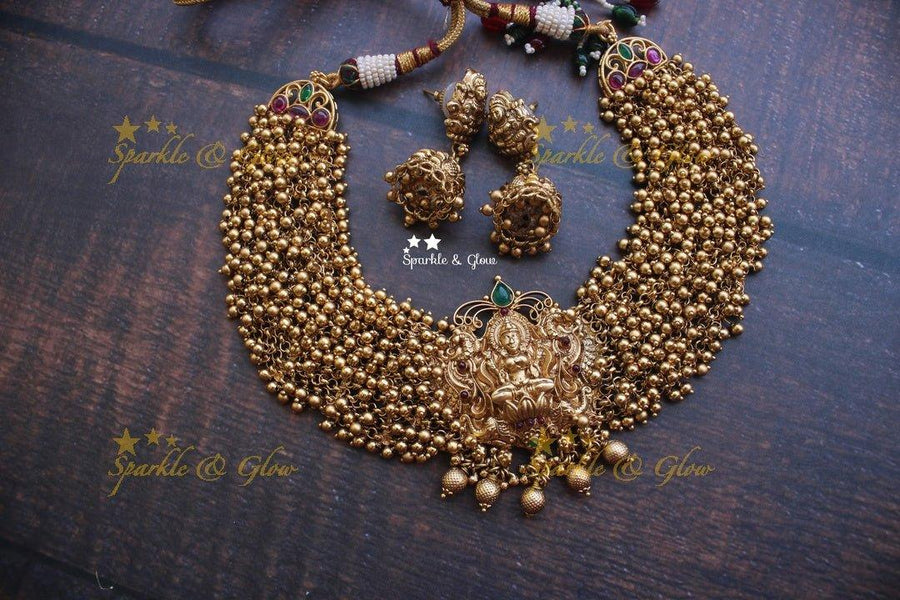 Gold alike Gold beads Cluster Lakshmi short or choker necklace - Multi - Sparkle and Glow