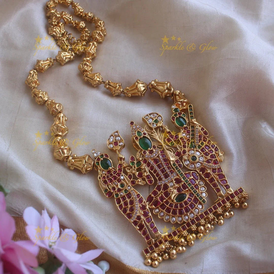 Elegant Kemp Goddess Tripura Sundari devi divine pendant haram-Gold beads - Sparkle and Glow