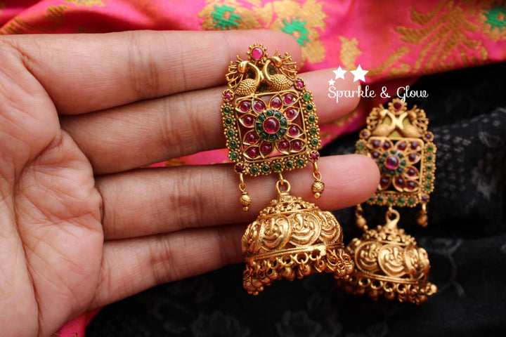 Gold alike polished kemp stones kasu jhumukas