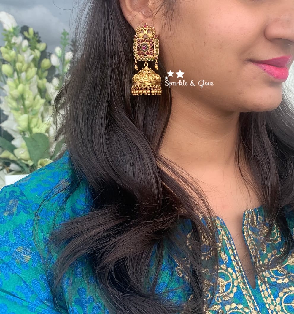 Gold alike polished kemp stones kasu jhumukas