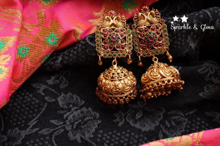 Gold alike polished kemp stones kasu jhumukas
