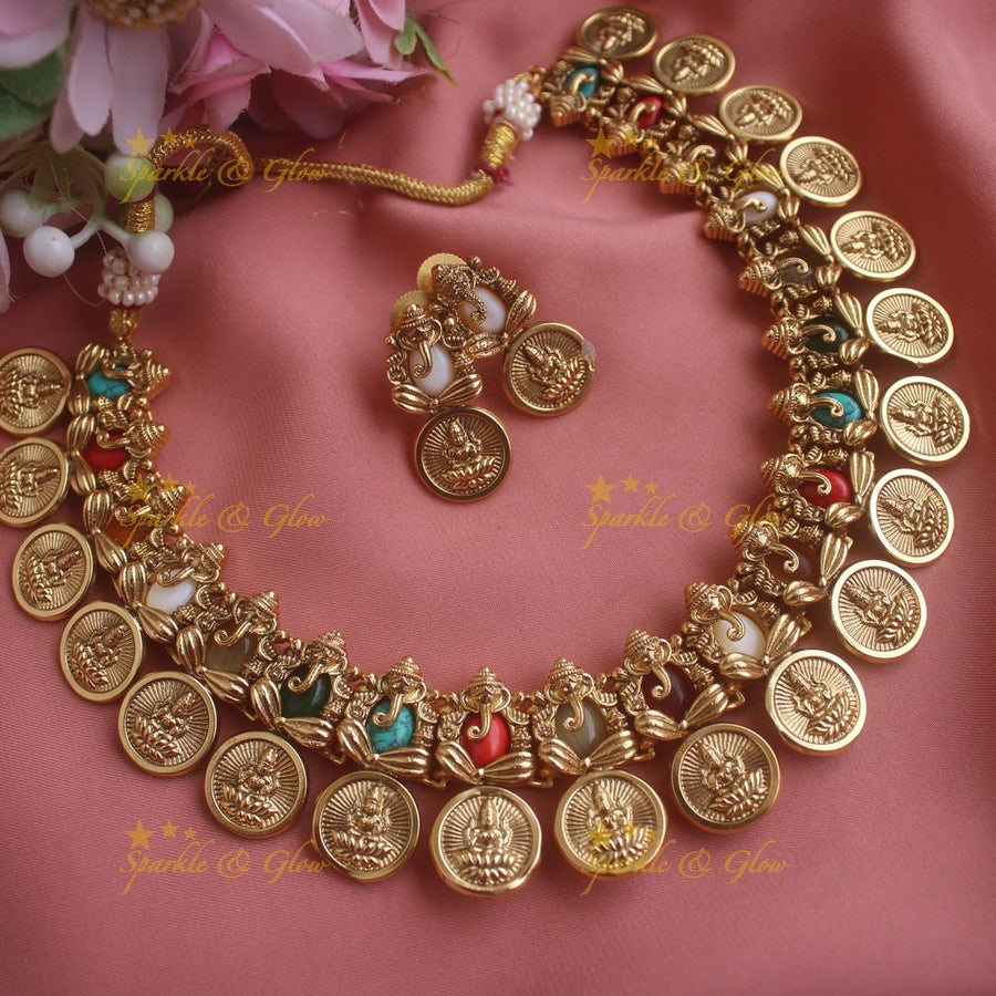 Sparkling Idol Ganesha Lakshmi Coin short necklace - Navarathna - Sparkle and Glow - Navarathna - Back Thread