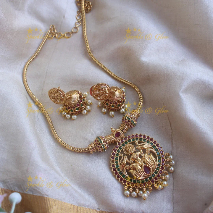 Idol Lakshmi Lotus pendant short necklace-Rubygreen - Sparkle and Glow