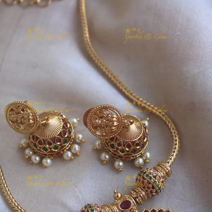 Idol Lakshmi Lotus pendant short necklace-Rubygreen - Sparkle and Glow