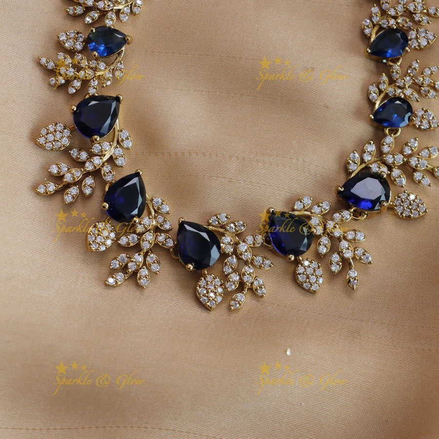 Exclusive Water drop stone and branch design AD short necklace - blue - Sparkle and Glow - Blue - Back Thread