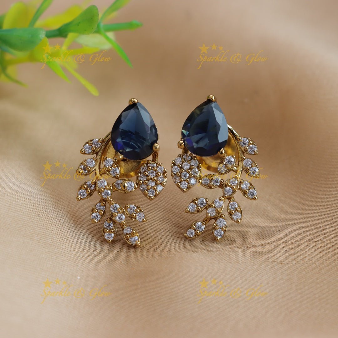 Exclusive Water drop stone and branch design AD short necklace - blue - Sparkle and Glow - Blue - Back Thread