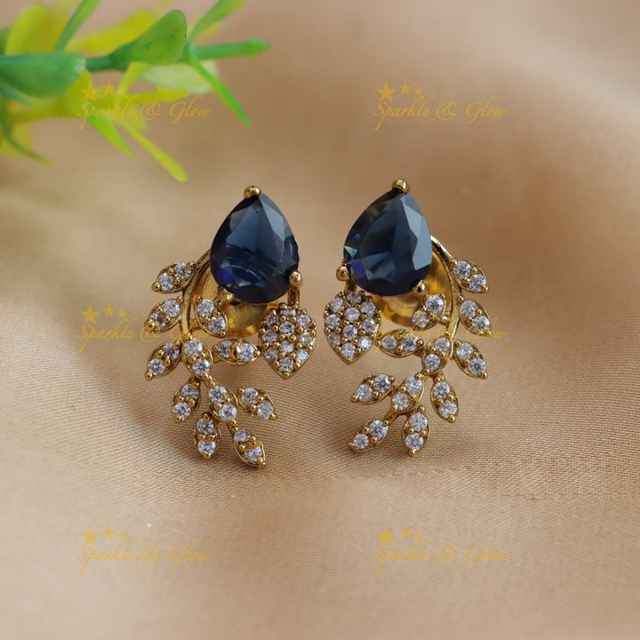 Exclusive Water drop stone and branch design AD short necklace - blue - Sparkle and Glow - Blue - Back Thread