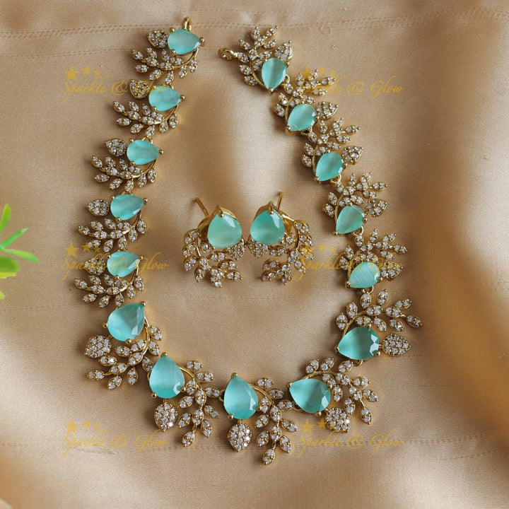 Exclusive Water drop stone and branch design AD short necklace - blue - Sparkle and Glow - Babypink - Back Thread