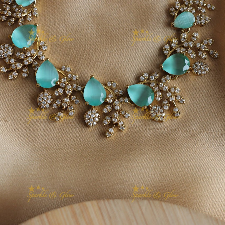 Exclusive Water drop stone and branch design AD short necklace - blue - Sparkle and Glow - Babypink - Back Thread