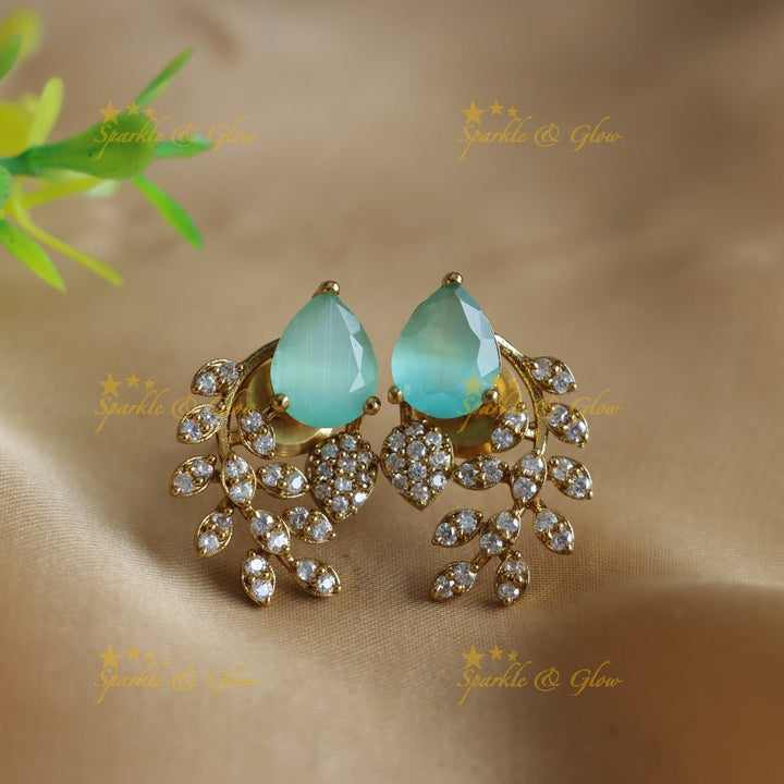 Exclusive Water drop stone and branch design AD short necklace - blue - Sparkle and Glow - Seablue - Back Thread