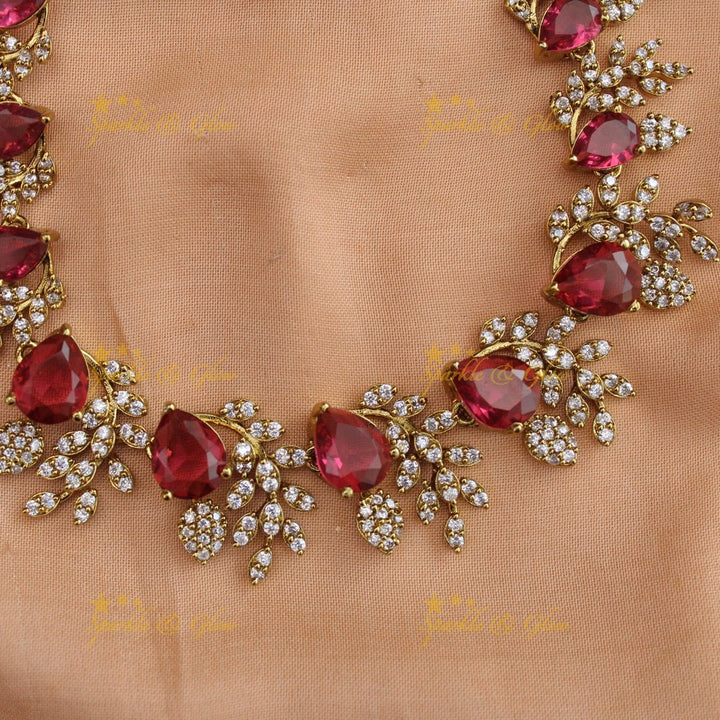 Exclusive Water drop stone and branch design AD short necklace - blue - Sparkle and Glow - Blue - Back Thread