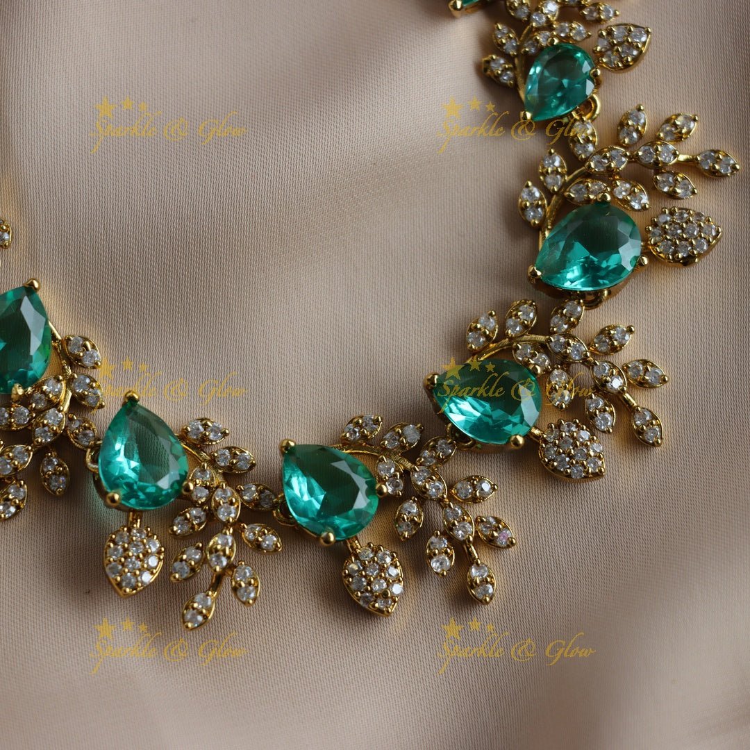 Exclusive Water drop stone and branch design AD short necklace - blue - Sparkle and Glow - Blue - Back Thread