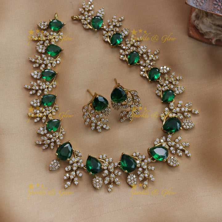 Exclusive Water drop stone and branch design AD short necklace - blue - Sparkle and Glow - Blue - Back Thread