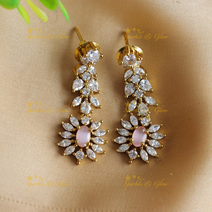 Sparkling Oval stone and floral design AD short necklace - red - Sparkle and Glow - Babypink - Back Thread