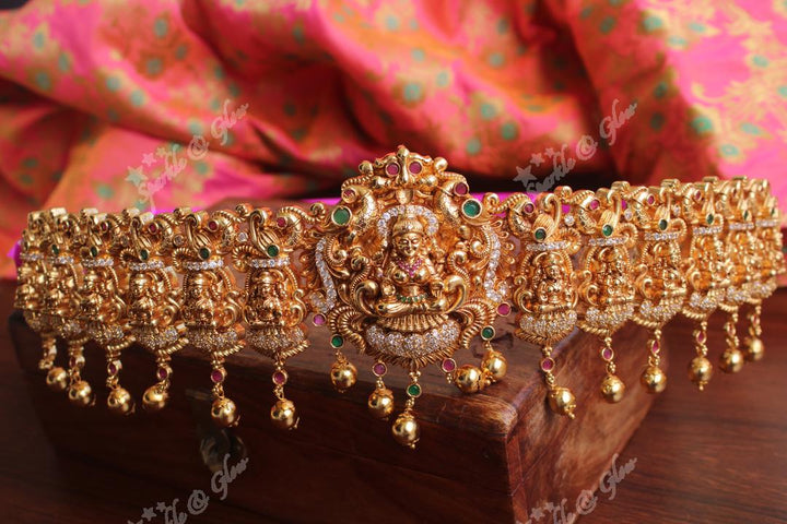 Intricately carved Lakshmi hipbelt with AD Stones