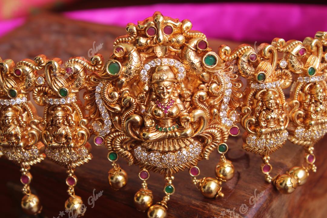 Intricately carved Lakshmi hipbelt with AD Stones