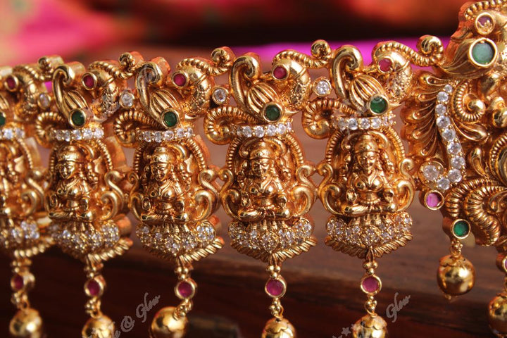 Intricately carved Lakshmi hipbelt with AD Stones