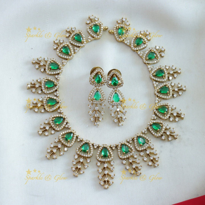 Elegant Triangle and branch design AD short necklace - green - Sparkle and Glow - Purple - Back Thread