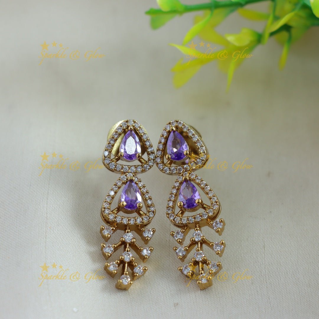 Elegant Triangle and branch design AD short necklace - green - Sparkle and Glow - Purple - Back Thread