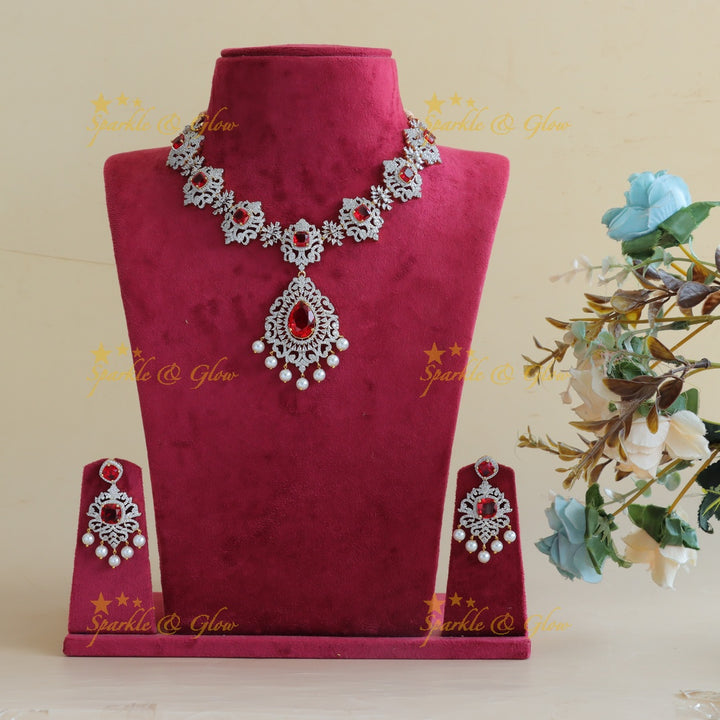 Sparkling Peacock Floral American Diamond Short necklace