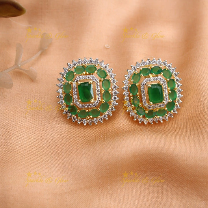 Beautiful Square stone AD short necklace with ruby and emerald - pink green - Sparkle and Glow - Green - Back Thread