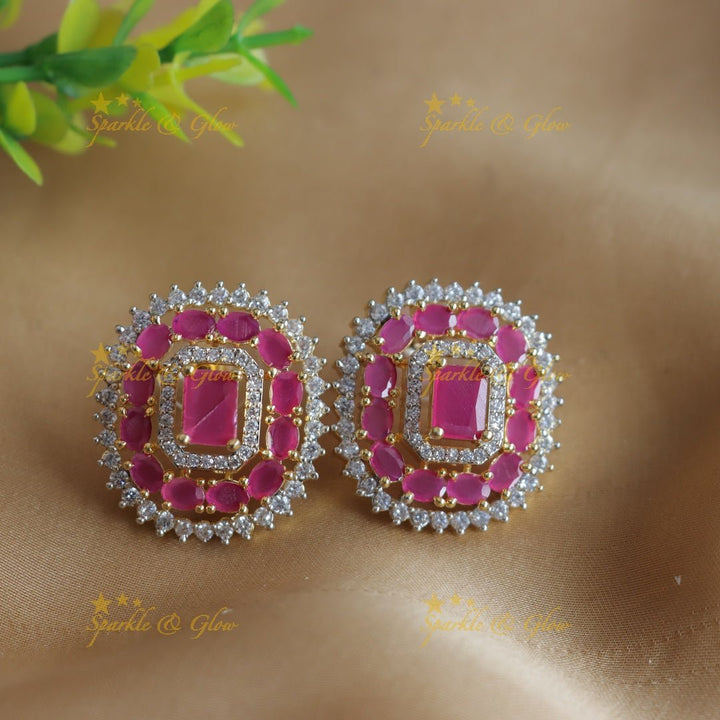 Beautiful Square stone AD short necklace with ruby and emerald - pink green - Sparkle and Glow - Green - Back Thread