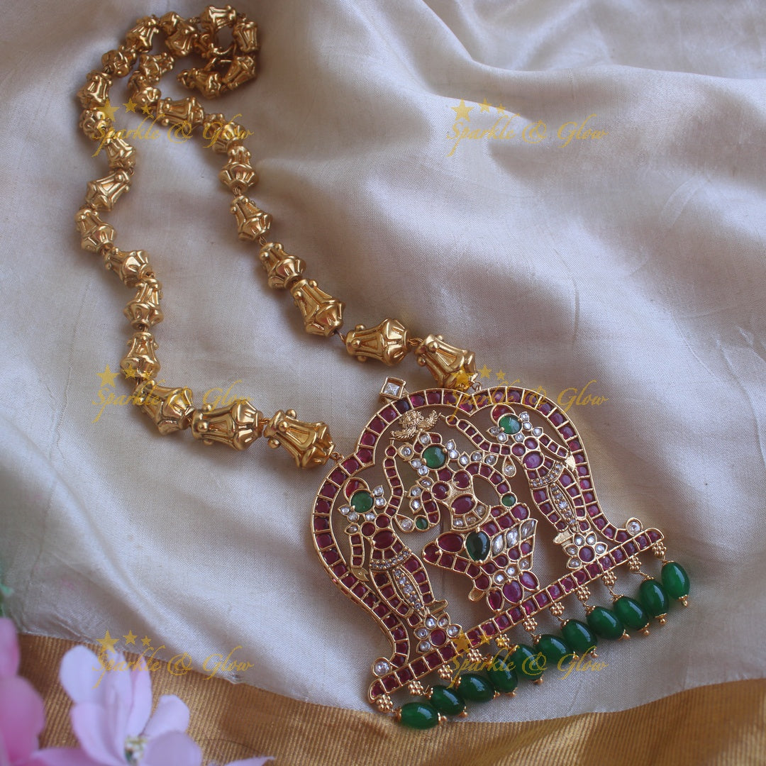 Elegant Kemp Goddess Tripura Sundari devi divine pendant haram-Green beads