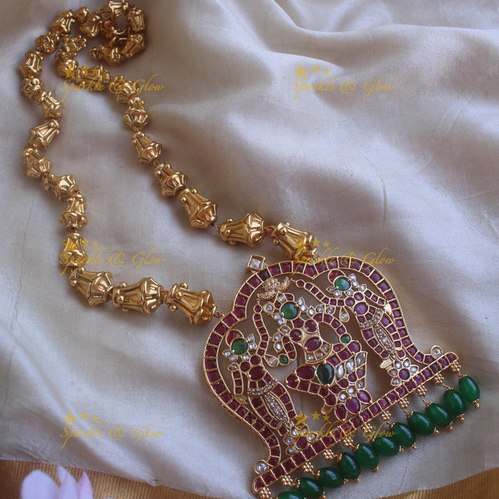 Elegant Kemp Goddess Tripura Sundari devi divine pendant haram-Green beads