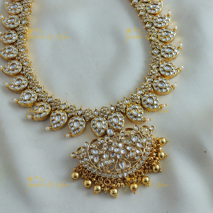 Exclusive Floral mango jadau long necklace with gold beads